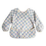 Checkered bib with long sleeves on a white background
