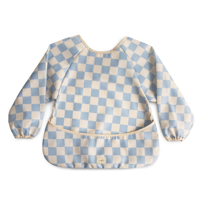 Checkered bib with long sleeves on a white background