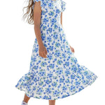 PATPAT Tween Dress for Girls Summer Maxi Long Casual Beach Big Girl Junior Cute Dresses Hawaiian Blue White Floral Size 12-13