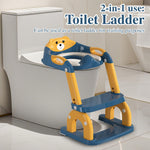 CUXFLS Potty Training Seat with Ladder for Toddlers, 2-in-1 Adjustable Potty Training Toilet for Kids Boys Girls with Splash Guard, Waterproof Cushion, Anti-Slip Pad Step Stool - Dark Blue