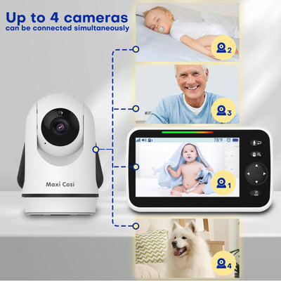 Maxi Cosi Baby Monitor with Camera and Audio, 5'' Sreen Baby Monitor No WiFi, 30-Hour Battery, Pan-Tilt-Zoom Video Baby Monitors Portable, Night Vision,VOX Mode,2-Way Talk,8 Lullabies and 1000ft Range