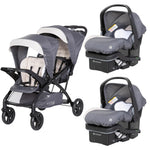 Baby Trend Sit N' Stand Tandem Double Stroller w/ 2 Pack EZ-Lift Plus Infant Car Seats, Magnolia