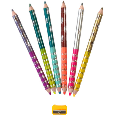 eeBoo: Our Planets Jumbo Double-Sided Colored Pencils – 6 Pencils, 12 Metallic & Fluorescent Colors, Art Supplies for Kids