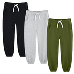 Bumeex Toddler Boys Sweatpants Joggers Pants Little Kids 3 Pack Cotton School Fashion Cinched Hem Jogging Sweat Pants Outfits Clothes with Pockets Trousers Black/Grey/Olive 5t
