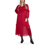 Motherhood Maternity Women's Long Sleeve V-Neck Tiered Maxi Pregnancy Dress with Drawstring, Barbados Cherry, Large