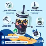 Tronco 14 oz Kids Insulated Tumbler with Handle & Spill Resistant Flexible Straw, BPA-Free Stainless Steel Toddler Cups with Lids, Splash-Proof Kid Drinking Cup Travel Mugs, Hand Wash Only
