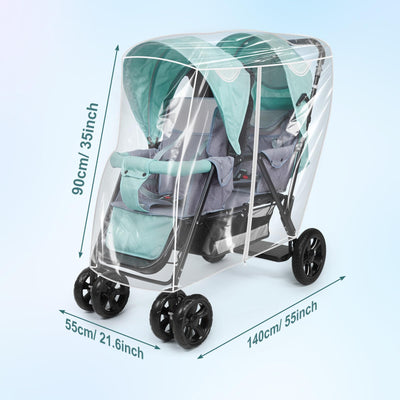 Double Stroller Rain Cover, Waterproof Weather Shield for Tandem Double Stroller, Twins Stroller Cover for Rain/Wind/Snow/Cold/Dust, Childseat Stroller Weather Shield, Baby Outdoor Accessories