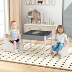 Costzon Kids Table and Chair Set, 4 in 1 Wooden Activity Table & 2 Chairs with Detachable Blackboard for Arts, Crafts, Drawing, Reading, Storage, 3 PCS Toddler Table and Chairs for Boys Girls (Gray)