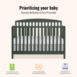 Dream On Me Odelle 5-in-1 Convertible Full-Size Baby Crib in Forest Green, GreenGuard Gold & BSA Converts to Toddler, Day & Full-Size Bed, Sustainable Pinewood, 3 Mattress Heights