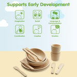 PlanToys® Pretend Play Wooden Tableware Set for Kids | 16-Piece Montessori Kitchen Toy Set with Plates, Cups, Bowls & Utensils | Eco-Friendly, Non-Toxic Toy for Toddlers & Preschoolers