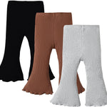 SOBOWO Baby Girl Flare Pants 3 Pack Toddler Solid Ribbed Ruffle Bell Bottoms Pants Trousers Fall Outfits
