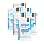 Multiple packages of Simpleaf unscented wipes on a white background
