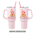 Silver Buffalo Strawberry Shortcake Riding Bike Sweet Vintage Stainless Steel Tumbler with Handle and Straw, Fits in Standard Cup Holder, 40 Ounces