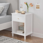 ALYIAMXL Kids Nightstand Modern Kids Bedside Table with One Drawer & Open Storage Shelf Wood End Side Table Toddler Nightstand for Bedroom Living Room (White)