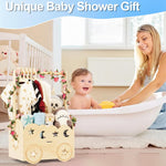 Wooden Baby Shower Basket with Hanger Rack - Personalized Baby Gift, Newborn Essentials Organizer for Nursery, Welcome Gift Basket for Newborn, Pregnancy Gifts for New Parents.