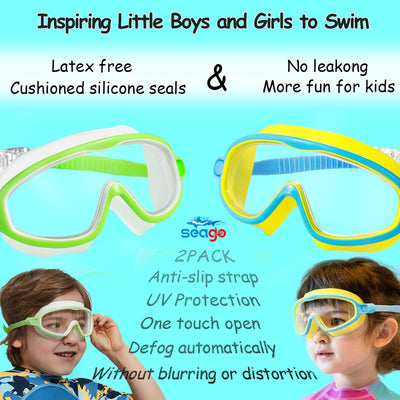 Goggles for kids Swimming 2 Pack No Leaking Anti-Fog Outer Eye Fit with Wide View UV Protection Crystal Clear Watertight Swim Goggles with nose cover Suitable for Children Youth Boys Girls Age 3 to 15