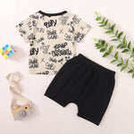 Kucnuzki Apricot Cotton Blend 18-24 Months Boy Outfit, Breathable Short Sleeve Graphic Tees Tops & Shorts Set, Summer Outfits for Toddler Boys