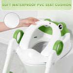 COOSEYA Frog Toilet Seat, Potty Training Seat for Toddler, Upgrade Potty Training 2 in 1 Toddler Toilet Seat for Boys Girls,Waterproof Soft Mat Non-Slip Step Stool