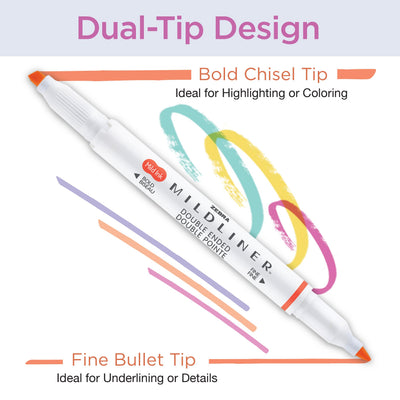 Zebra Pen Mildliner Dual-Tip Highlighter Set, Broad and Fine Point Tips, No Bleed, Ideal for Bible Highlighting, Journaling, School and Office Supplies, Assorted Gentle Ink Colors, 5-Pack (78705)