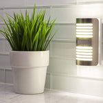 GE Enbrighten LED Motion Sensor Night Light, Motion-Select 25ft Detection, Plug-in, 40 Lumens, Dusk-to-Dawn, Ideal Nightlight for Bedroom, Bathroom, 37299, Brushed Nickel Louver, 1 Pack