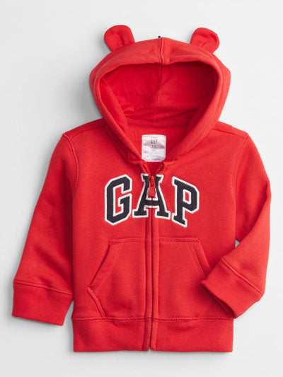 GAP baby boys Logo Zip Hoodie Sweatshirt, Red Wagon, 6-12 Months US