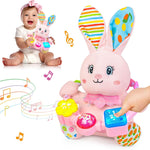 Baby Bilingual Musical Elephant Stuffed Animals Toys,Infant Early Learning Toy with Light-Up Music & Crinkle,Tummy Time Toys for 0 3 6 9 12+ Months for Baby Boy Girl Gift,Pink