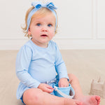 RuffleButts Baby Girls UPF50+ Princess Long Sleeve Bow Skirted One Piece Swimsuit - Crystal Blue Princess, 12-18m