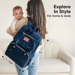 KeaBabies Baby Diaper Bag Backpack with Changing Pad - Waterproof Baby Bag for Mom and Dad, Insulated Bottle Pockets, Durable Toddler, Twin, Boy Girl Diaper Backpack for Travel, Large (Navy Blue)