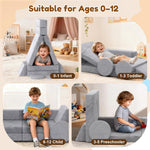 BIERUM Kids Couch, 12PCS Modular Kids Play Couch with Blanket, Kids Sofa for Playroom & Indoor, Convertible Toddler Couch for Girls and Boys