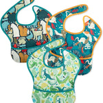 Mess Proof Baby Bib 3 Pack, Waterproof Led Weaning Baby Feeding Bibs with Food Catcher, Travel Feeding Bibs