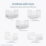 Dream On Me Violet 7-in-1 Convertible Full-Size Baby Crib with Toddler, Day & Full Bed Conversion in White, GreenGuard Gold & BSA, 3 Mattress Heights, Sustainable Pinewoo