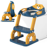 CUXFLS Potty Training Seat with Ladder for Toddlers, 2-in-1 Adjustable Potty Training Toilet for Kids Boys Girls with Splash Guard, Waterproof Cushion, Anti-Slip Pad Step Stool - Dark Blue