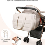 Diaper Bag with Breast Pump Laptop Compartment, Puffer Quilted Tote Bag with Baby Changing Pad Stroller Buckle Straps