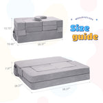 Elftopia Modular Kids Sofa,Toddler Couch Foam Armchair for Kids, Children Convertible Plush Sofa Play Set,Fold Out SofaBed(Grey)