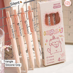 MOZXIRZ 4 Pcs Cute Cat Pens Silent Retractable Pens Kawaii Pink Kitty Gel Pen Triangle Pen Body 0.5mm Fine Point Smooth Writing Pen for Women Office School Supplies (Cat)