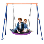 SUPER DEAL Saucer Swing with Stand for Kids Outdoor, 40 inch Swing Set with Heavy Duty Metal A Frame and Adjustable Ropes for Backyard Playground Park, 440lbs Purple