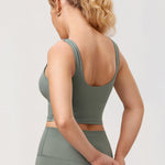 MOMANDA Women's Nursing Bras Longline Sports Breastfeeding V Neck Sleeveless Crop Tank Top with Built in Bra Grey Sage Medium