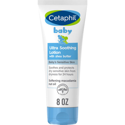 Cetaphil baby ultra soothing lotion tube on a white background