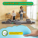 Frolic & Fun 16Pcs Modular Kids Play Couch for Toddlers, Fold Out Kids Couch Building Fort for Playroom Bedroom, Kid Convertible Explorer Sofa Cushions for Boys & Girls Grey