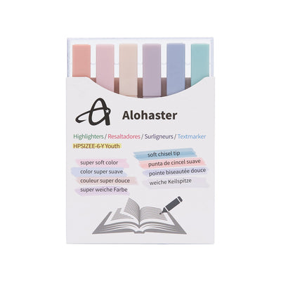 Alohaster HPSIZEE Aesthetic Cute Highlighters Mild Assorted Colors With Soft Chisel Tip, No Bleed Dry Fast Easy to Hold, for Journal Bible Planner Notes School Office Supplies, 6 Pack - Youth