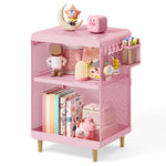 SYKIARIOL Kids Nightstand with Storage & Hooks, Cute Pink Bedside Table for Girls, Small Toddler Night Stand for Bedroom