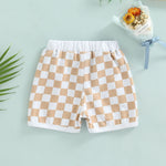 Lukivech Infant Toddler Baby Boy Casual Checkerboard Plaid Cotton Elastic Waist Jogger Shorts Summer Clothes (Yellow, 6-12 Months)