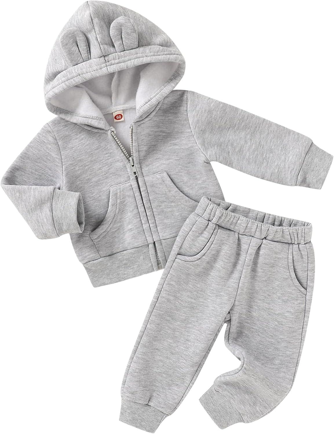 Happy Town Baby Clothes for Girls Boys Clothes Solid Color Zipper Hoodie and Pants Set Infant Fall Winter Outfits