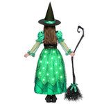 Spooktacular Creations Girls Witch Costume, Light up Witch Costume Kids, Starry Dress with Broom Belt Hat for Child Halloween Role Play Parties, S