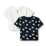 Amazon Essentials x Sofia Grainge Baby Boys' Cotton Short Sleeve Crewneck T-Shirts, Pack of 2, Elephants/White, 24 Months