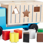 Melissa & Doug Shape-Sorting Wooden Dump Truck Toy with 9 Colorful Shapes and 2 Play Figures Wooden Vehicle Toys, Shape Sorter Toys for Toddlers Ages 2+