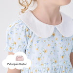 pureborn Baby Toddler Girls Woven Dress Short Sleeve Cotton Peter Pan Collar Dress Summer Playwear Dresses Light Blue Floral 18-24 Months