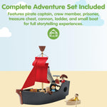 PlanToys® Pirate Ship Wooden Montessori Imaginative and Fine Motor Play Set | Creativity, Coordination and Storytelling Development Activity | Eco Friendly Adventure Boat Toy