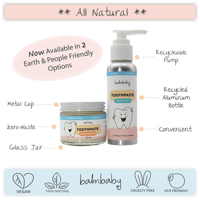 BALM! Baby Kids All Natural Fluoride Free Toothpaste with Xylitol, SLS Free, Vegan, Gluten Free, BPA Free, Zero Waste, Mint, 2 fl oz