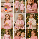 PATPAT Toddler Girl 2-Pack Long Sleeve A-line Dress Set Everyday Wear & Weekend Fun, Light Pink Floral, 6-7 Years